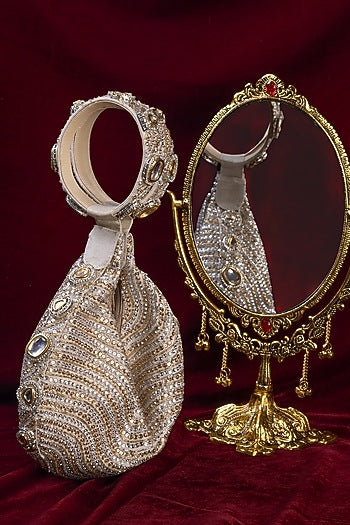 Gold Brocade Kundan Embellished Potli