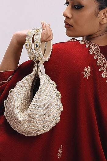 Gold Brocade Kundan Embellished Potli