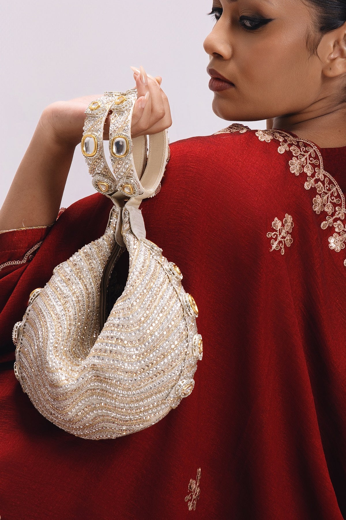 Gold Brocade Kundan Embellished Potli