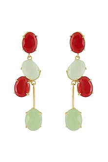 Gold Finish Green & Red Stone Earrings