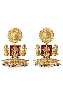 Gold Finish Red Enamelled Earrings