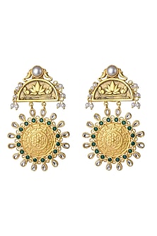 Gold Finish Green & White Stone Earrings