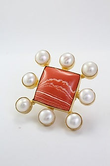 Gold Finish Natural Stone Brass Ring