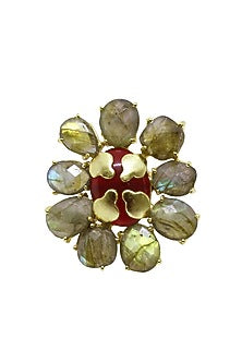Gold Finish Handcrafted Natural Stone Brass Ring