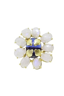 Gold Finish Studded Stone Brass Ring