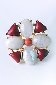 Gold Finish Studded Stone Floral Ring