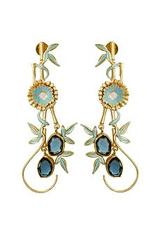 Gold Finish Stone Enamelled Earrings