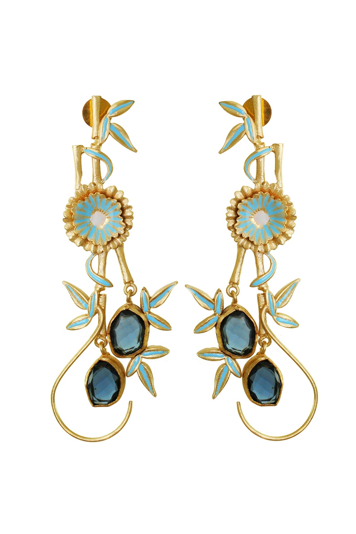 Gold Finish Stone Enamelled Earrings