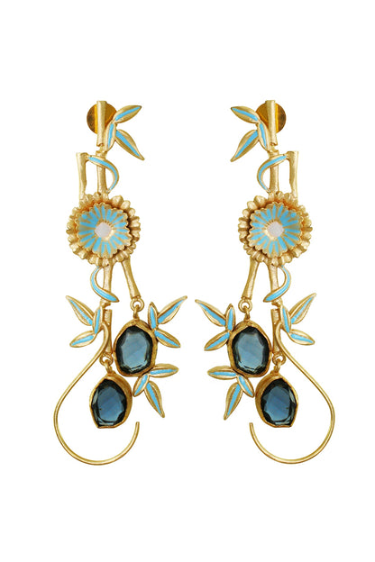 Gold Finish Stone Enamelled Earrings