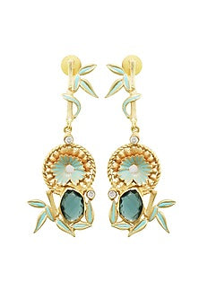 Gold Finish Carved Floral Motifs Earrings