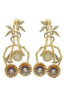 Gold Finish Floral Motifs Enamelled Earrings