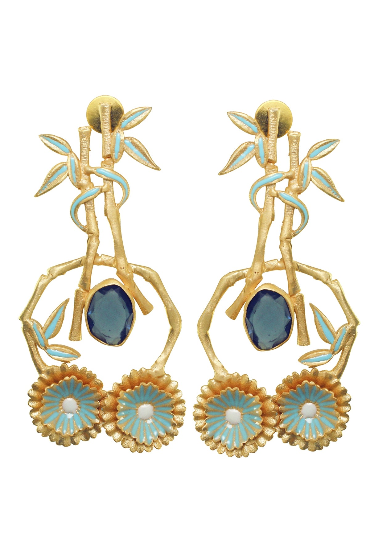 Gold Finish Stones Enamelled Motifs Earrings