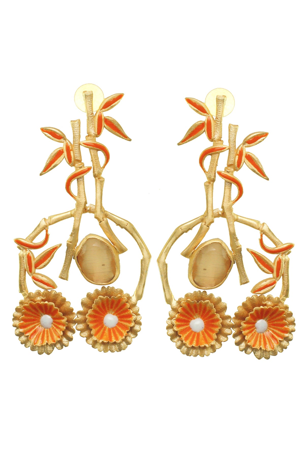 Gold Finish Stone Enamelled Earrings