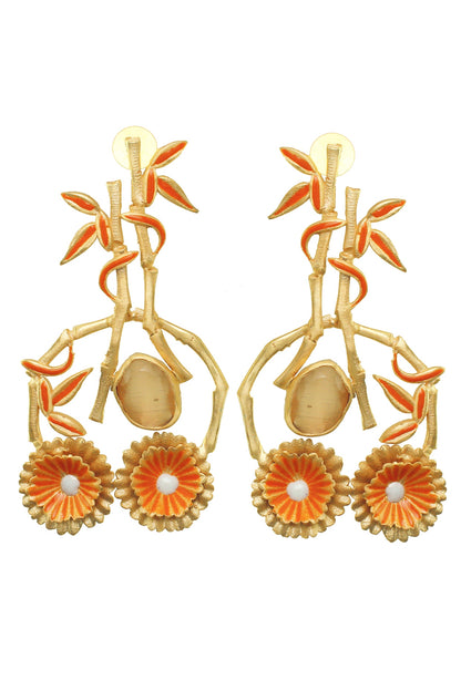 Gold Finish Stone Enamelled Earrings