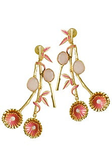 Gold Finish Floral Motifs Enamelled Earrings