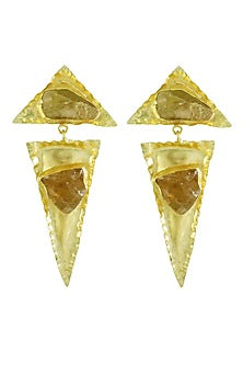 Gold Finish Geometric Stone Earrings