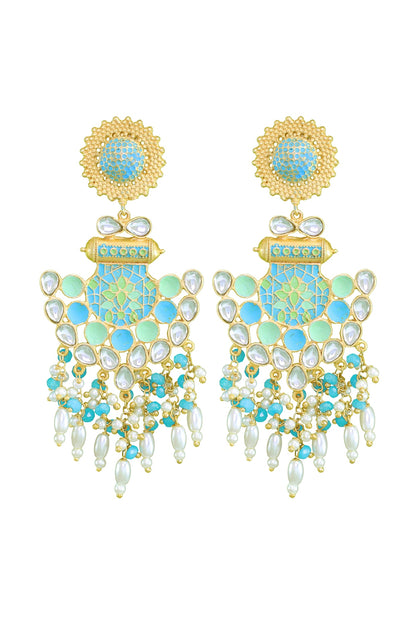 Matte Gold Finish Enamelled Pearl Jhumka Earrings