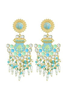 Matte Gold Finish Enamelled Pearl Jhumka Earrings