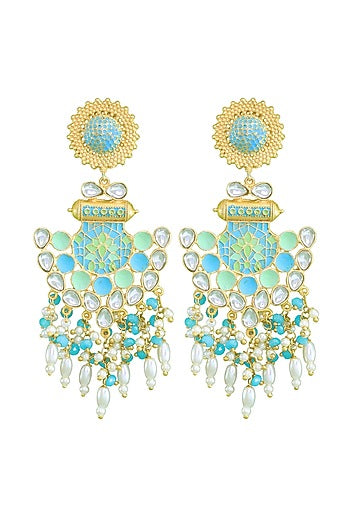 Matte Gold Finish Enamelled Pearl Jhumka Earrings