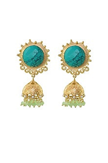 Gold Finish Blue Stone Brass Earrings