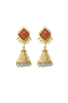 Gold Finish Beaded Jhumka Earrings