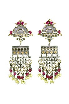 Gold Finish Ruby Red Stone Earrings