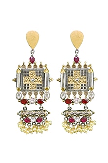 Gold Finish Red Stone Earrings