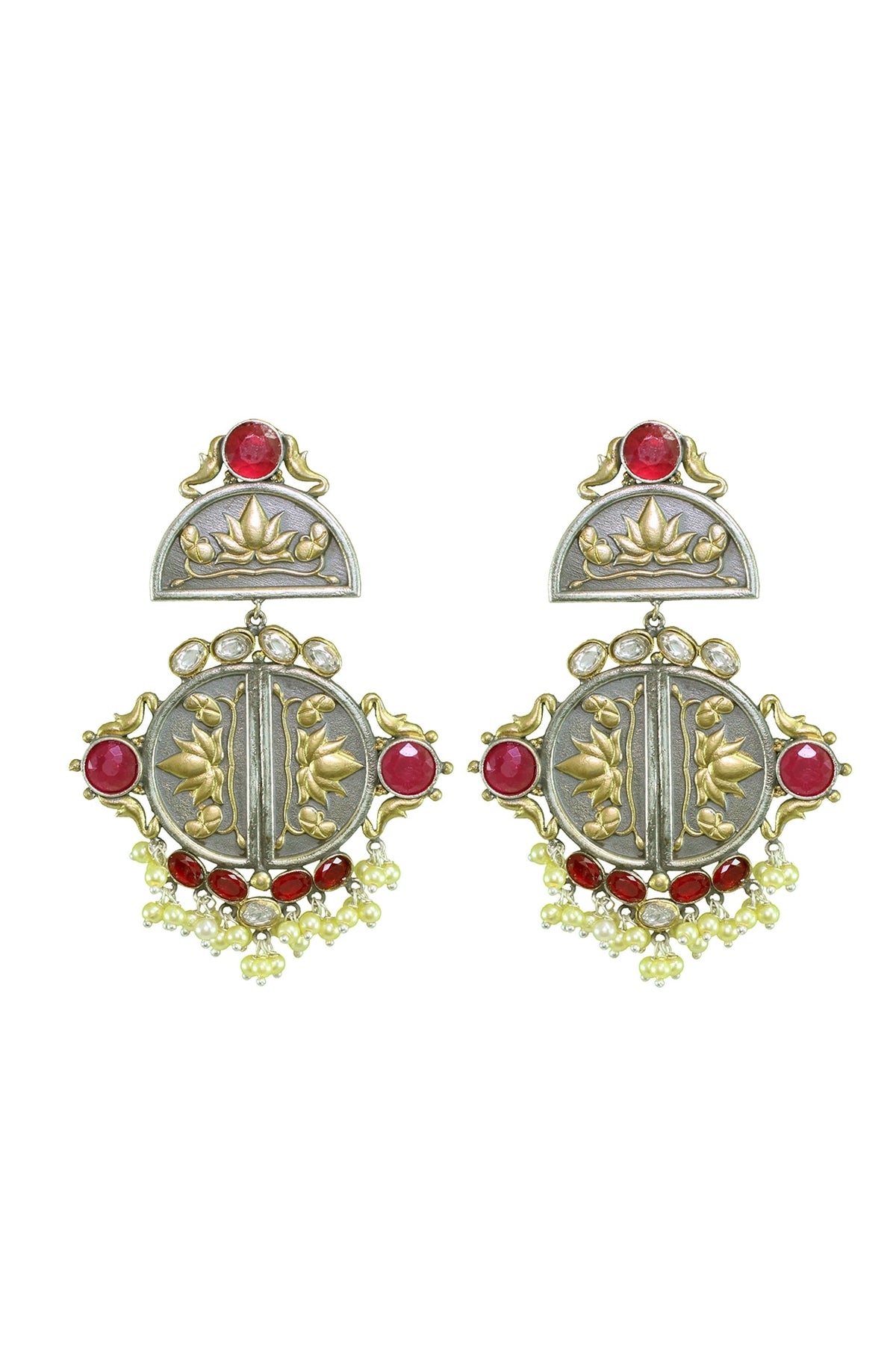 Gold Finish Red Stone Brass Earrings