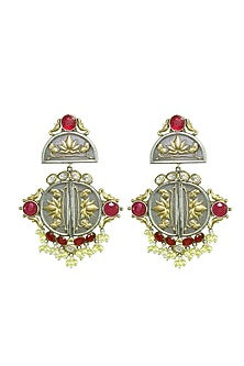 Gold Finish Red Stone Brass Earrings