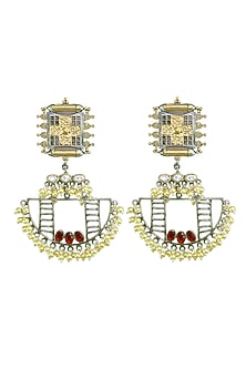 Gold Finish Jade Stone Earrings