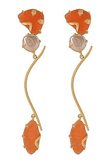 Gold Finish Jade Stone Brass Earrings