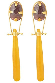 Gold Finish Earrings With Natural Stone