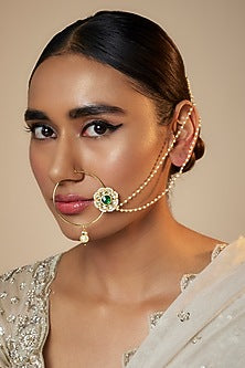 Gold Finish Kundan Polki Nose Ring