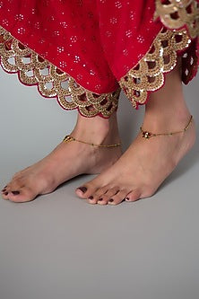 Gold Finish Kundan Polki Anklets (Set Of 2)