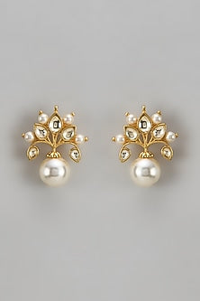 Gold Finish Kundan Polki Stud Earrings