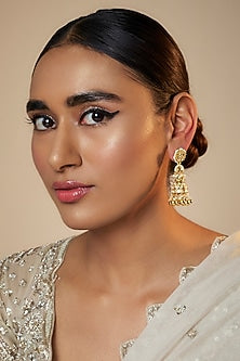 Gold Finish Kundan Polki Dangler Earrings