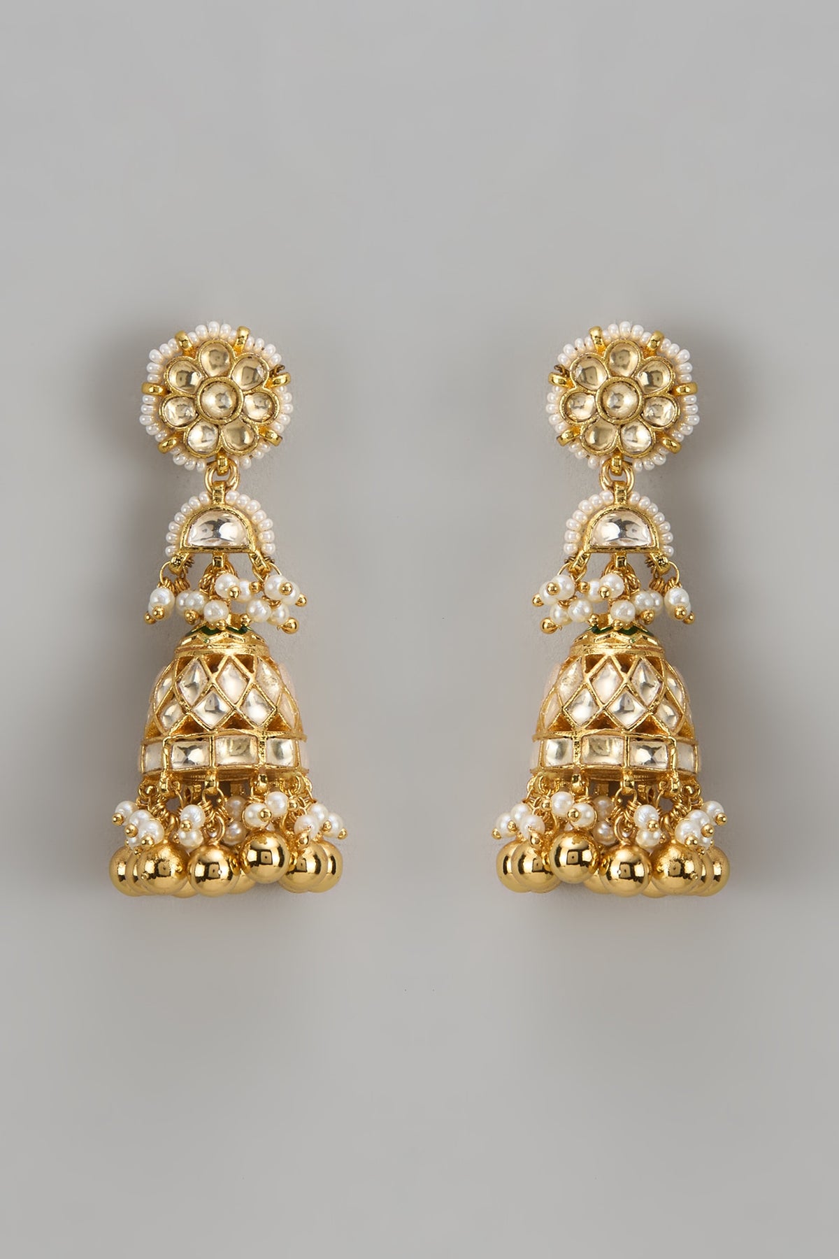 Gold Finish Kundan Polki Dangler Earrings