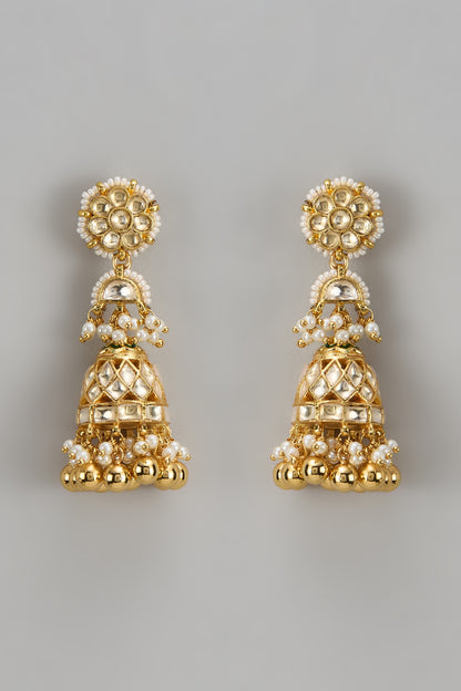 Gold Finish Kundan Polki Dangler Earrings