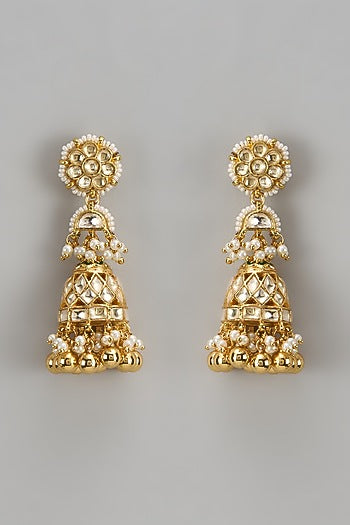 Gold Finish Kundan Polki Dangler Earrings