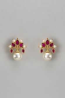 Gold Finish Kundan Polki Stud Earrings