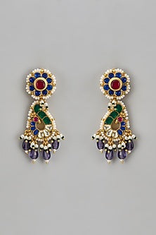 Gold Finish Kundan Polki Dangler Earrings