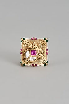 Gold Finish Kundan Polki Ring