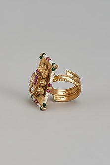Gold Finish Kundan Polki Ring