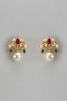 Gold Finish Kundan Polki Stud Earrings