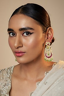 Gold Finish Kundan Polki Chandbali Earrings