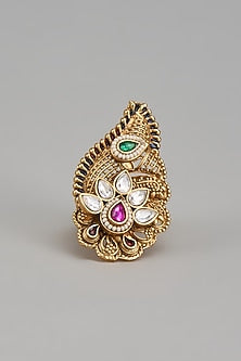 Gold Finish Kundan Polki Ring