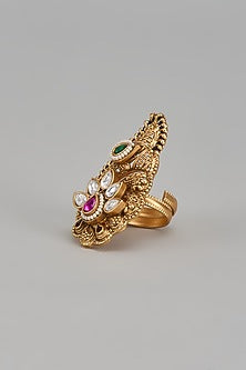 Gold Finish Kundan Polki Ring