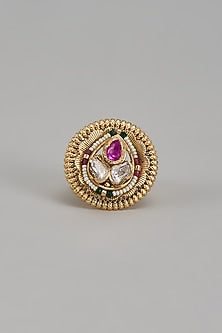 Gold Finish Kundan Polki Ring