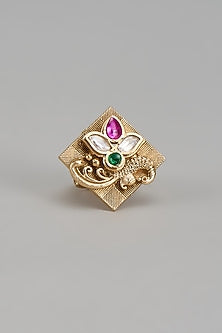 Gold Finish Kundan Polki Ring