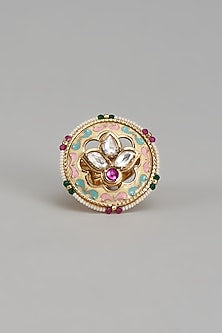Gold Finish Kundan Polki Ring
